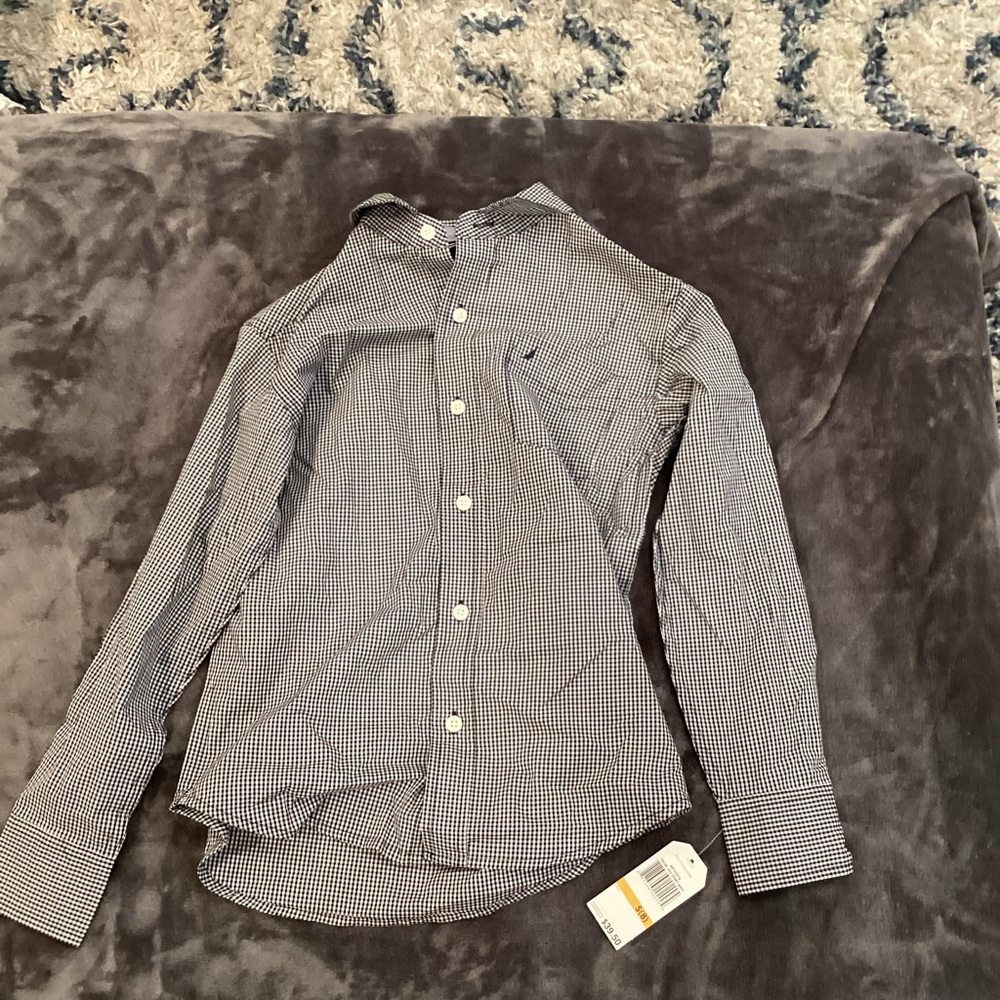 Nautica Black and White Checkered Button Down Shirt